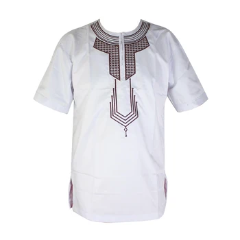 

индийская одежда Arabic Ethnic Embroidery Short Tops Men`s Islamic Short Tunic Henley Collar White muslim clothing mens