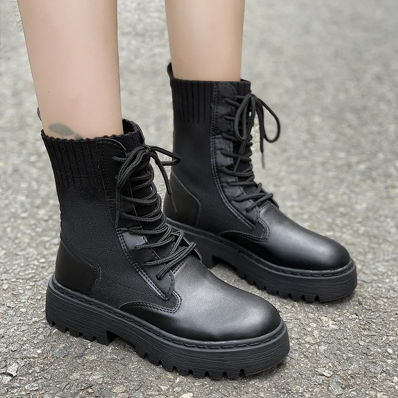 

Martin Boots Women's 2019 Autumn New Style Boots Women's Lace up Front Short Boots Female Black Thick Bottomed WOMEN'S Boots Low