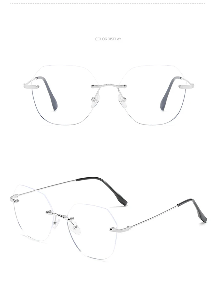Ultraleicht Randlose Anti Blau Licht Kurzsichtig Brille Fertigen Frauen Große Gesicht Randlose Kurze-anblick Brillen 0-0,5-1,0 T0 -4 – Detail 11