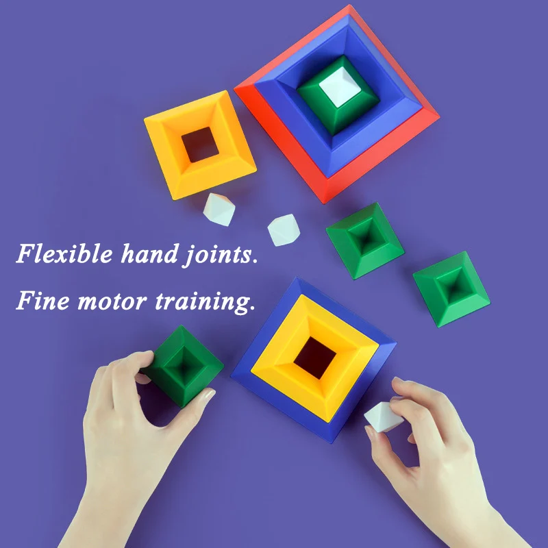 Kids Coloful Pyramid Diamond Stacking Blocks Toys Set Creative 3D Building Blocks Stacking Game Montessori Toy Gift For Children 4