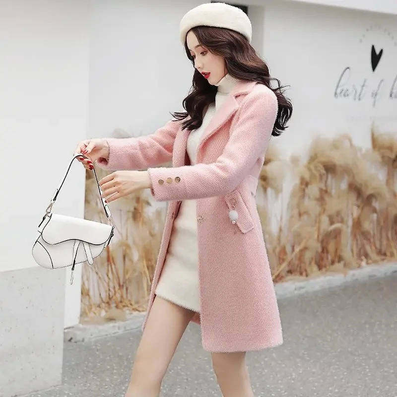 

2023 Winter New Women Gold Mink down Female Mid-length Winter Thicken Woolen Coat Clothing Temperament Female Overcoat Outwear
