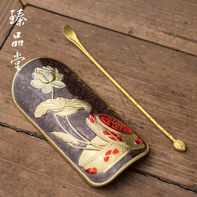 Cloisonne сплав Аксессуары для чая с чайная ложка Лопата TSP простой креативный Китайский кунг-фу чайная церемония - Цвет: Темно-серый