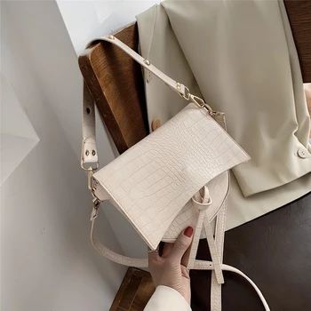 

Burminsa Chic Design Wide Strap Crossbody Bags For Women Crocodile Pattern Mini Phone Saddle Bags High Quality Shoulder Bag 2020