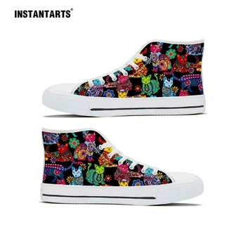 

INSTANTARTS Colorful Cartoon Cats Printed Spring High Top Women's Comfort Sneakers Women Casual Flats Light Walking Shoes Female