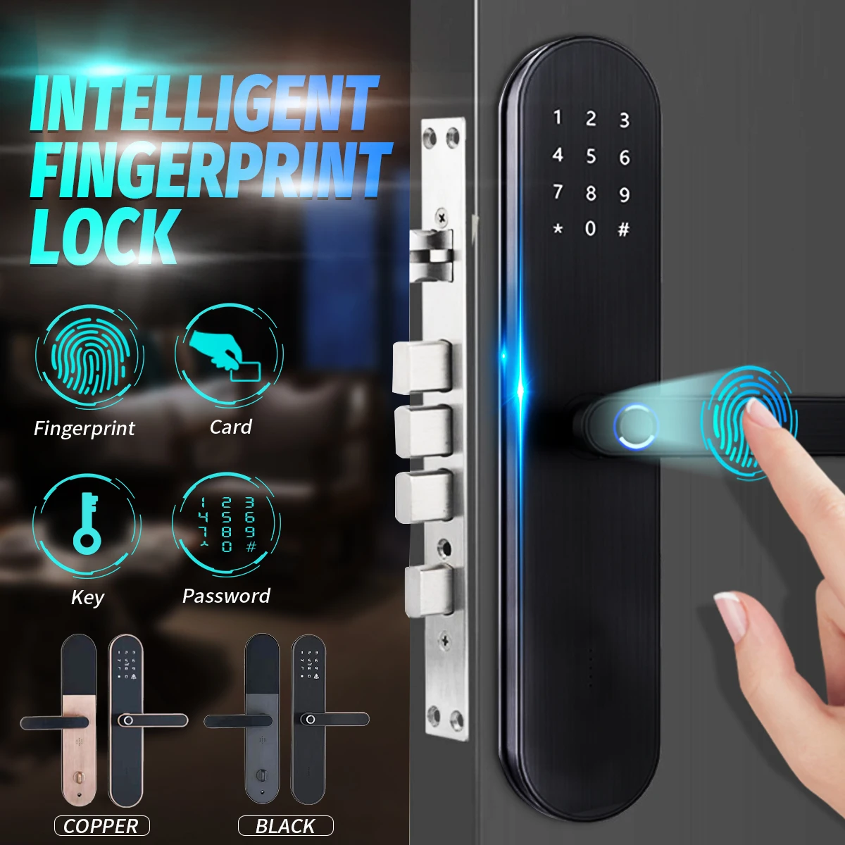Biometric Fingerprint Lock Security Intelligent Lock Password RFID Unlock Door Locks Electronic Hotels With Key Card
