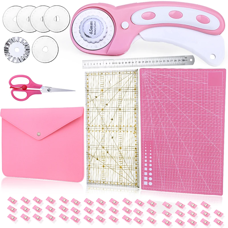 KAOBUY 61Pcs 45mm Rotary Cutter Fabric Patchwork Ruler Set With Storage Bag A3 Cutting Mat For Crafting | Дом и сад