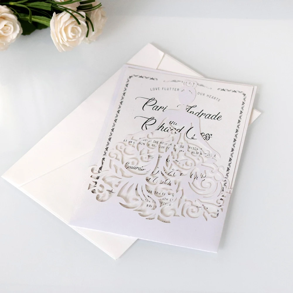 10Pcs Hollow Out Laser Cut Bride Wedding Invitation Greeting Card Personalized Wedding Party Suppli - 4.00032E+12