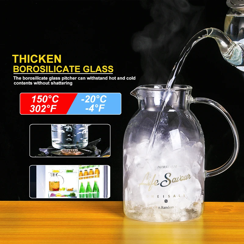 YMEEI 1.8/2.2L Glass Water Kettle Large Capacity Flower Teapot Heat-Resistant Lemon Water Bottle With Stainless Steel Lid