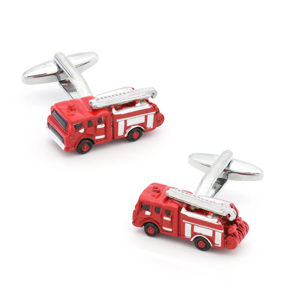 Запонки пожарного двигателя для мужчин дизайн пожарного качества латунный материал красные цветные запонки оптом и в розницу