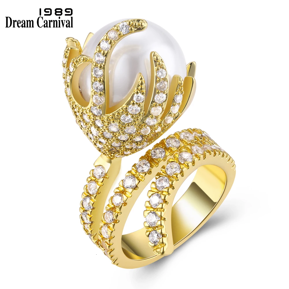 DreamCarnival 1989 великолепный дизайн CZ камни мощеные юбилей подарок для любви Anel Anillos созданное жемчужное кольцо для свадьбы SJ15435