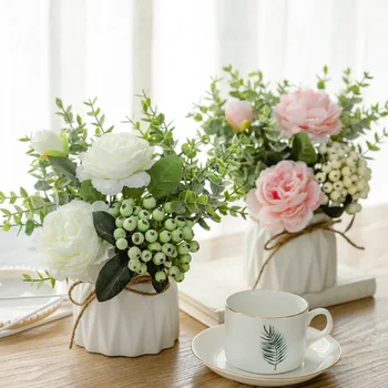 

Ceramic hemp rope vase rose flower plant potted home decoration Living Room Table Bathroom decor Wedding Party Decor Accessary