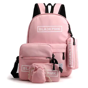 

New Kpop BLACKPINK Backpack Canvas Students Bag Boys Girls Travel Laptop Bag 5Pcs/Set Top Quality
