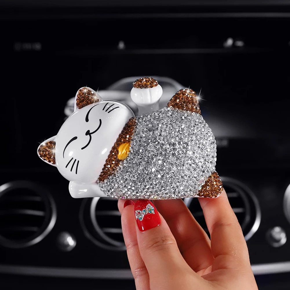 Lucky Cat украшения ABS с кристаллами украшение приборной панели салона автомобиля милые солнечные украшения - Название цвета: Золотой
