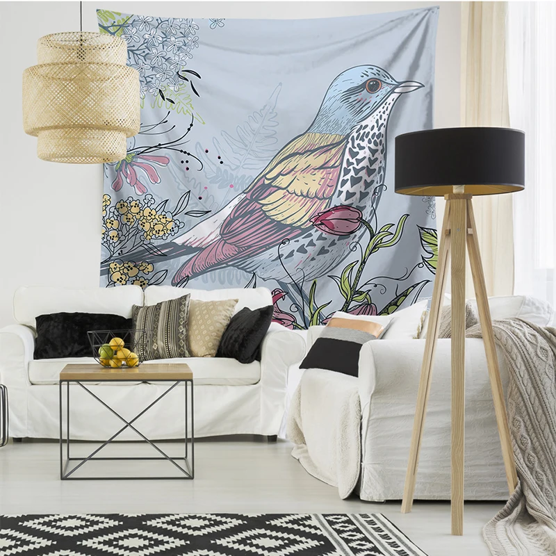Bird Flower Tapestry Wall Hanging Psychedelic Birds Wall Tapestry Bohemian Mandala Hippie Tapestry for Bedroom - Color: 3