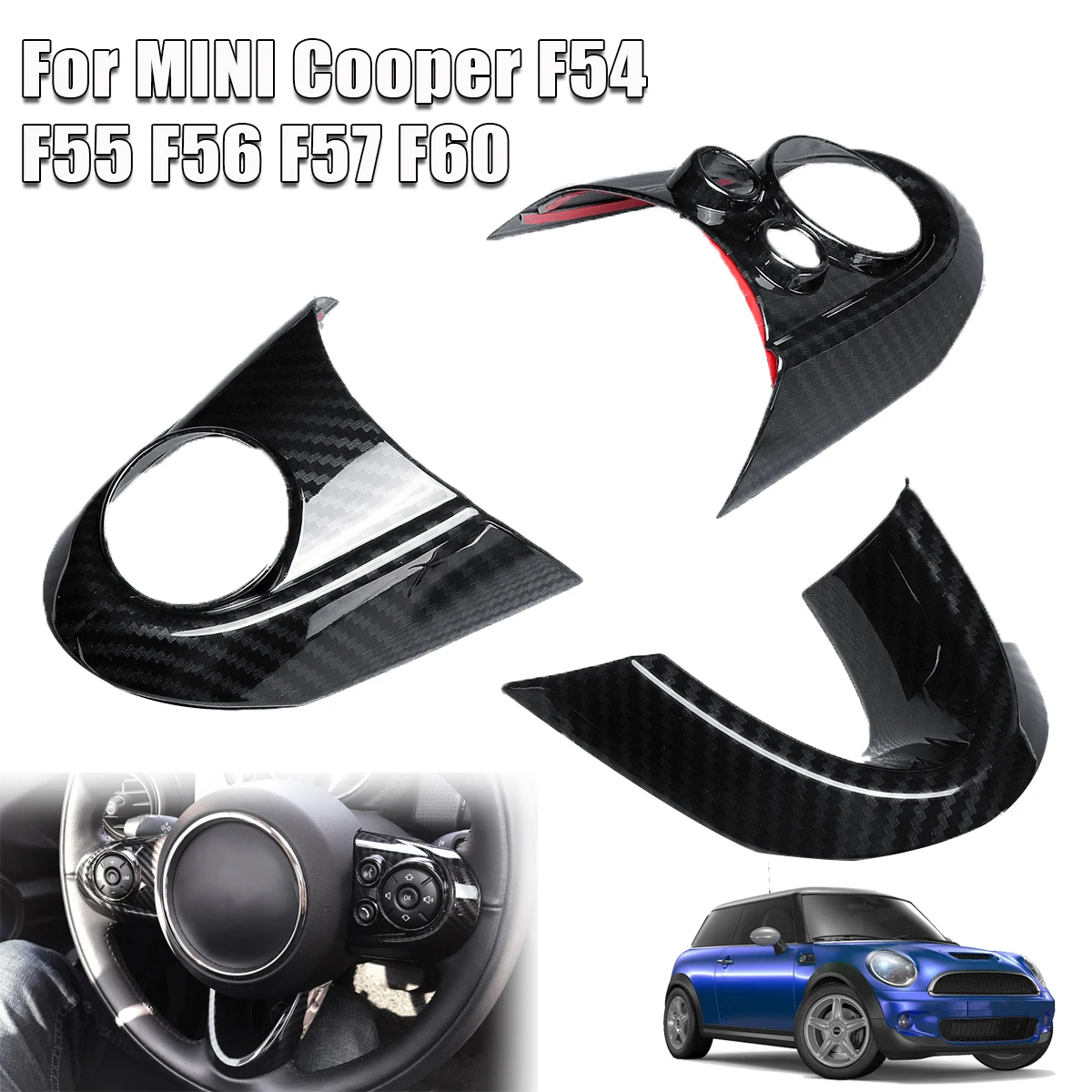 3 шт. Чехлы рулевого колеса автомобиля для MINI Cooper F54 F55 F56 F57 F60 углеродное волокно Стиль Авто салонные аксессуары наклейка крышка