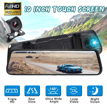 

10" Touch Screen Car DVR Dash camera Lens 1080P Auto Camera Video Recorder Front and rear FHD Rearview mirror gravity sensing