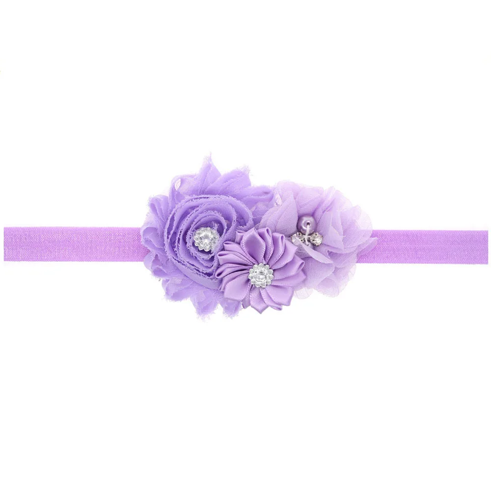 Baby Hairband Младенческая Оголовье Большой Многоцветный Шифон Потертый Цветок Поддельные Кристалл Малыша Эластичный Резинка Для Волос - Цвет: 08