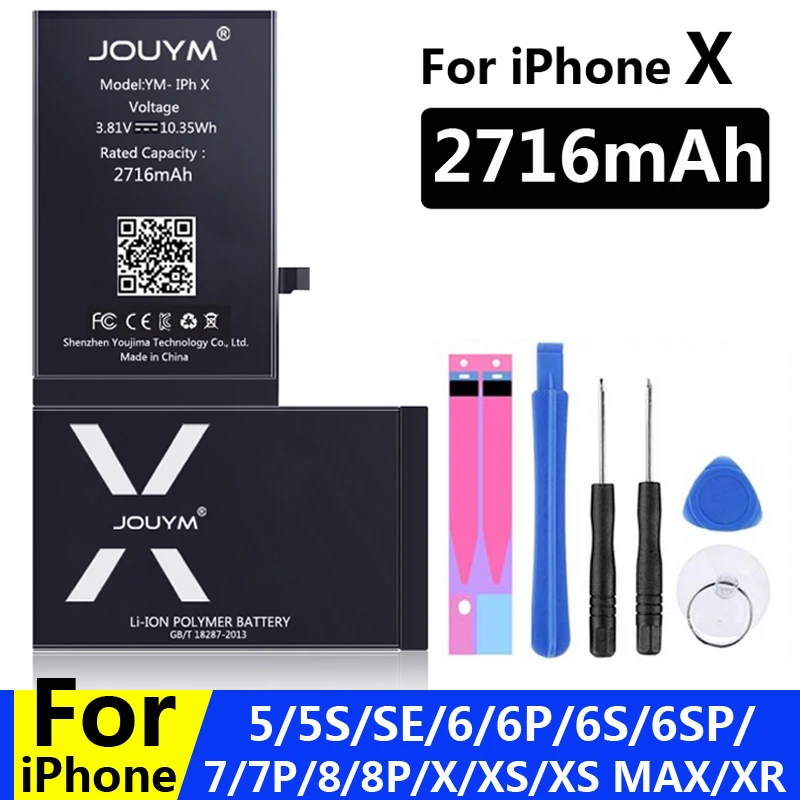 JOUYM batería para iPhone 6 s 6 s 5s 5 7 8 Plus Original de alta capacidad de batería de reemplazo de batería para iPhone X Xs X Max Xr 7P 8