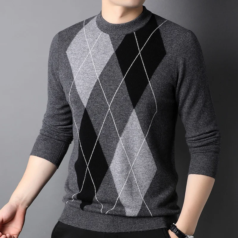 

Autumn and winter boutique men's 100% wool long-sleeved sweater casual pullover base