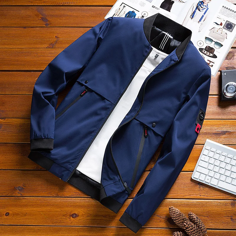

2019 Spring New Style Men Youth Casual Slim Fit Breathable Stand Collar Solid Color Coat Jacket
