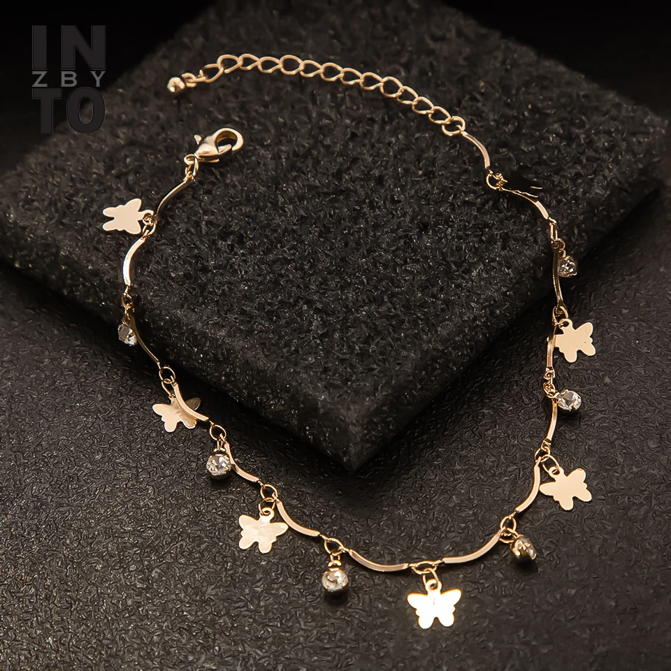 Into Crystal Butterfly Ankle Bracelet For Women Gold Color Chain Summer Beach Charm Anklet Bracelet On Leg Foot Jewelry Gift Into Crystal Butterfly Ankle Bracelet For Women Gold Color Chain Summer Beach Charm Anklet Bracelet On Leg Foot Jewelry Gift