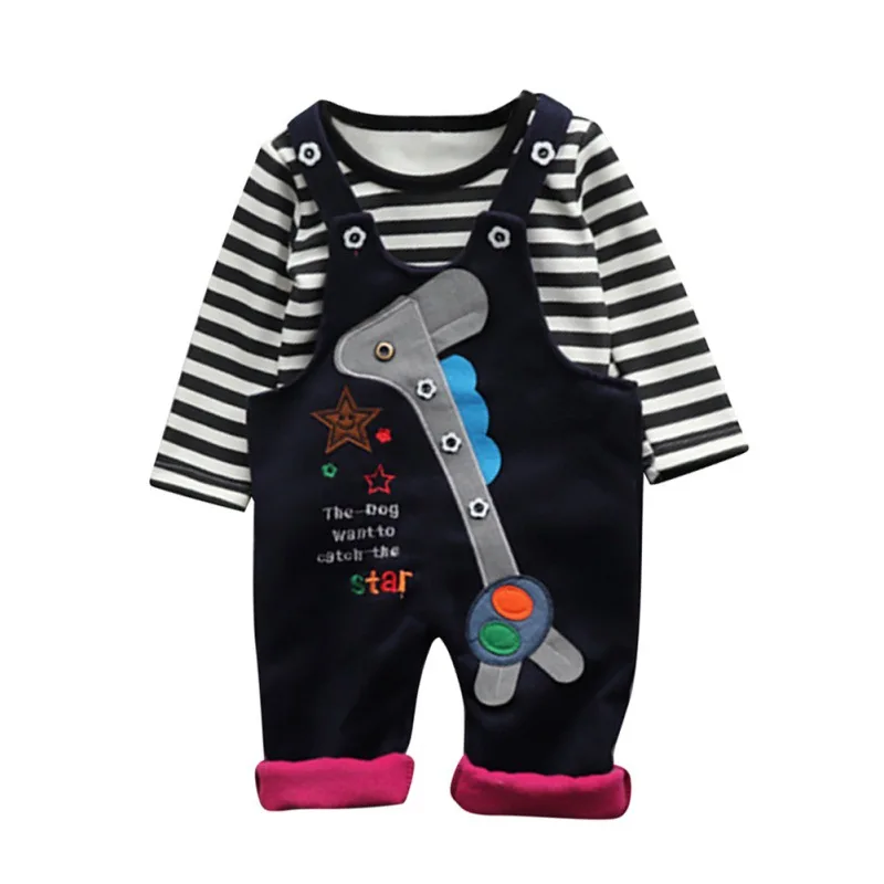 Высококачественный осенний комплект для маленьких девочек и мальчиков; плотная блузка в полоску с длинными рукавами; топы; подтяжки с