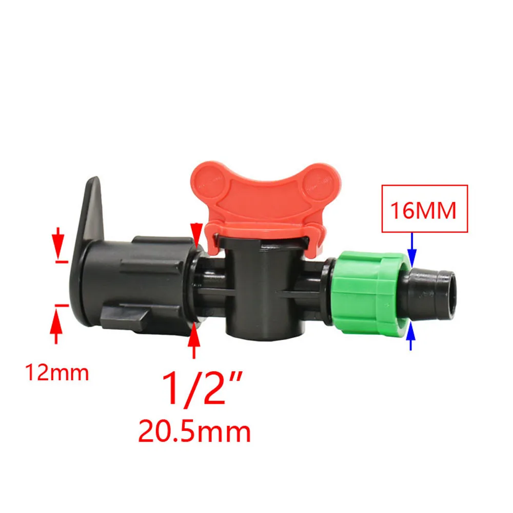 16mm Irrigation Drip Tape Connector Valve Garden Tap 1/2 Inch Thread to 16mm Drip Belt Repair Water Flow Control Valve