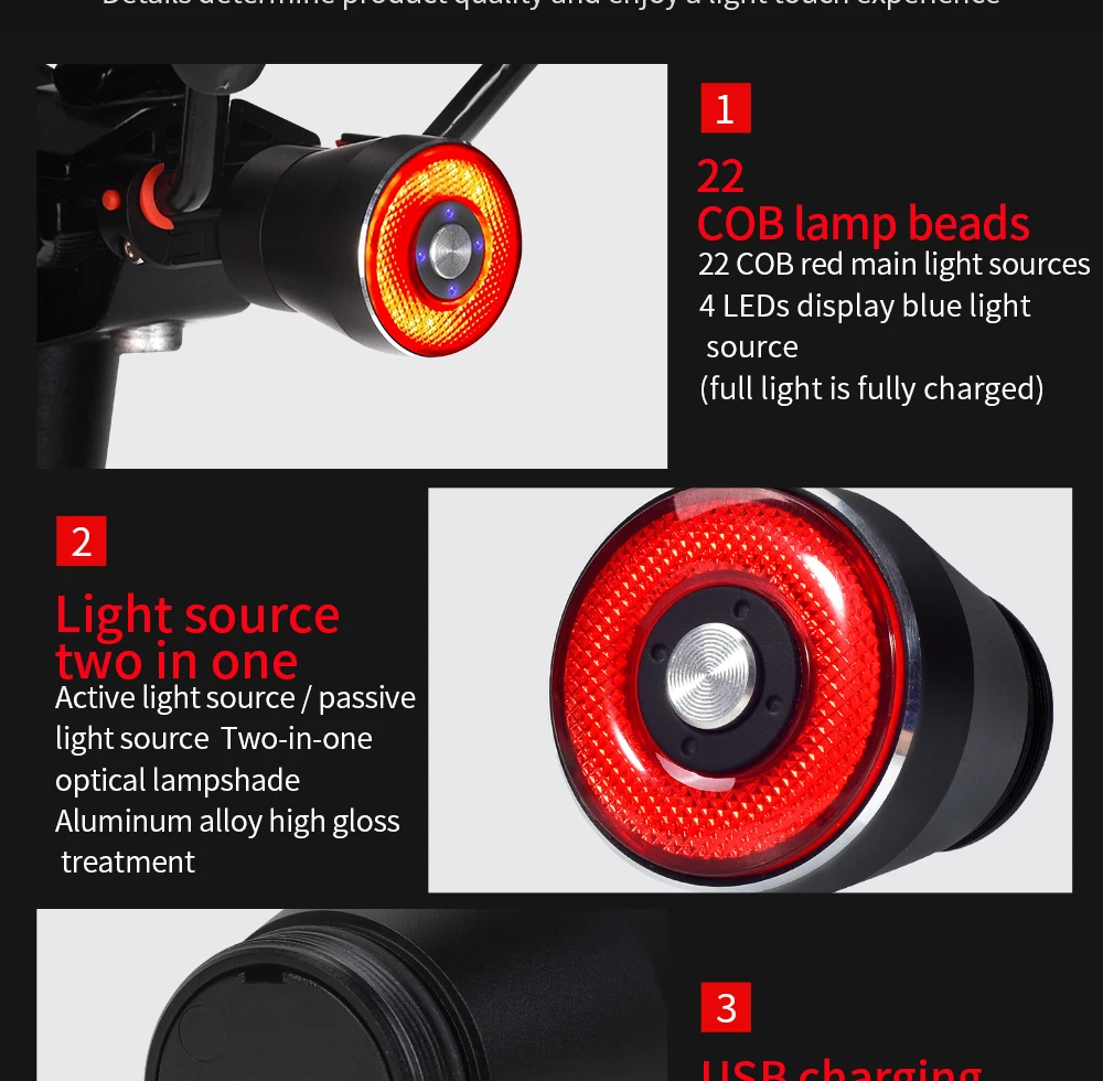 Bicycle Taillights Intelligent Brake Sensor Taillights MTB/ Road Bike Rear Bicycle Rear Light USB Brake Tail Light 6-20 Hours