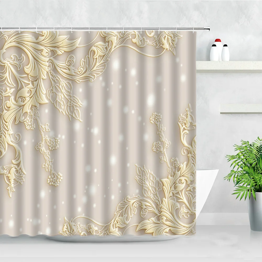 European Style Relief Painting Shower Curtains Flower Butterfly Pattern Modern Fashion Decor Bathtub Screen Bathroom Curtain Set