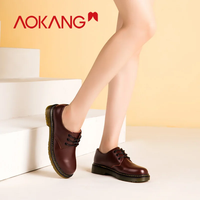 

AOKANG New Oxford Sneakers Shoes Casual Shoes Woman Platform Fashion leather british style Ladies Shoes women Martin pump shoe