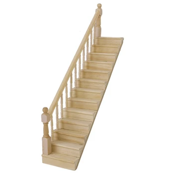 

1:12 Dolls House Wooden Staircase with Left Handrail Pre-Assembled 45-Degree Slope