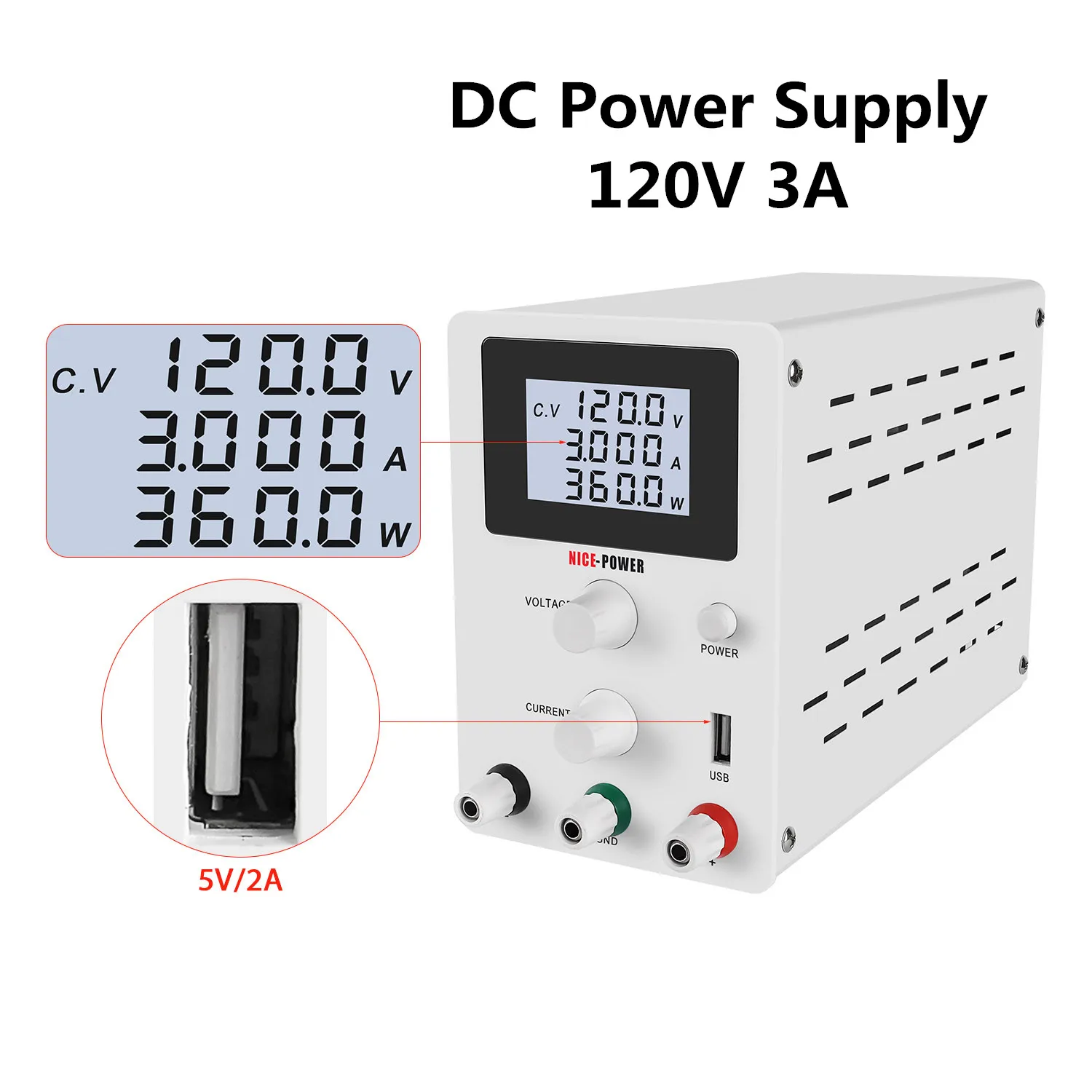 

120V 3A DC Lab Power Supply Regulable Adjustable Eye Protection Digital Bench Power Source Voltage Regulated 3010D
