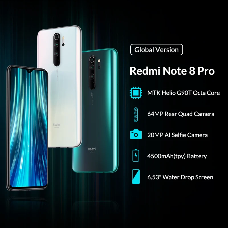 Global Version Xiaomi Redmi Note 8 Pro 6G RAM 128GB ROM Smartphone 64MP Four Rear Camera MTK Helio