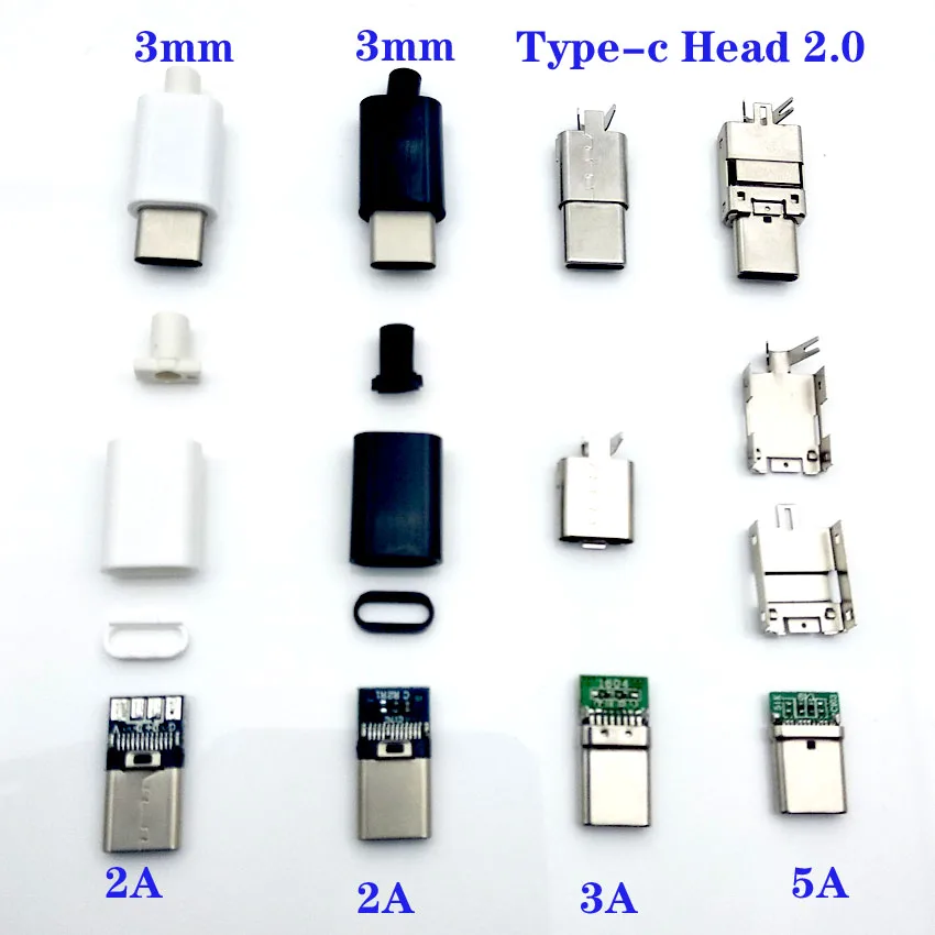2 комплекта Тип C 0 Штекерный соединитель тип сварки USB-C адаптер 3/4 в 1 2A/3A/5A большой