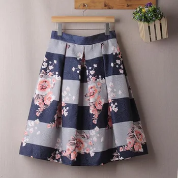 

2019 Fashion New Ladies Print Skirt Cotton Plus Size High Waist Knee-Length Spring Autumn Summer Ball Gown Skirt Women Clothing