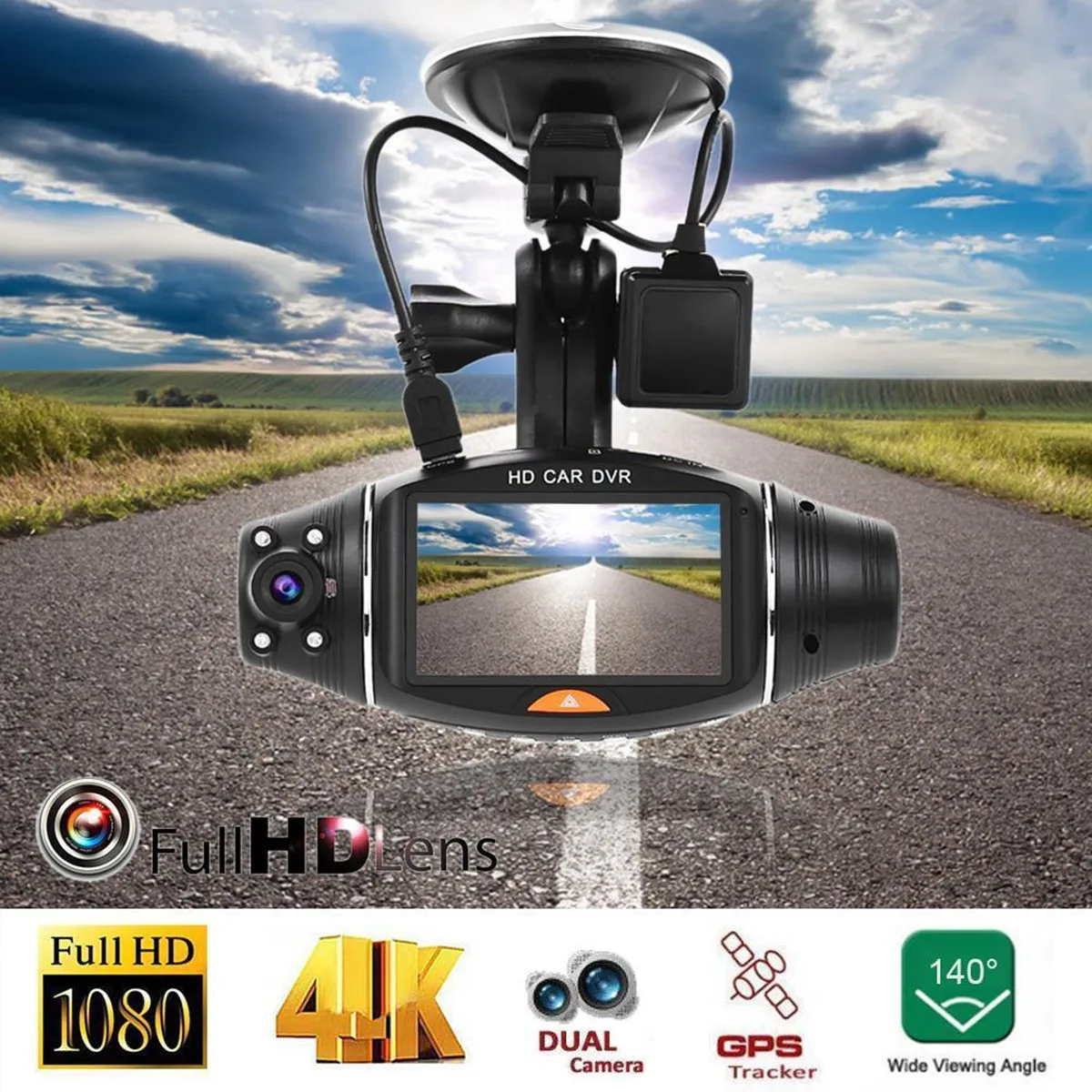 

Renoster 2.7in Dual Lens GPS Camera HD Car DVR Dash Cam Video Recorder G-Sensor w/ Night Vision Dash Cam with G-sensor G-Sensor