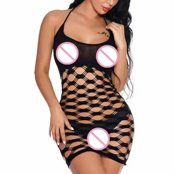 

Sexy Women Sleepwear Fashion Nightdress Solid Hollow Out Mesh Fishnet Free Size Sleepwear Ropa Dormir Mujer 2019 New Hot Sale Y