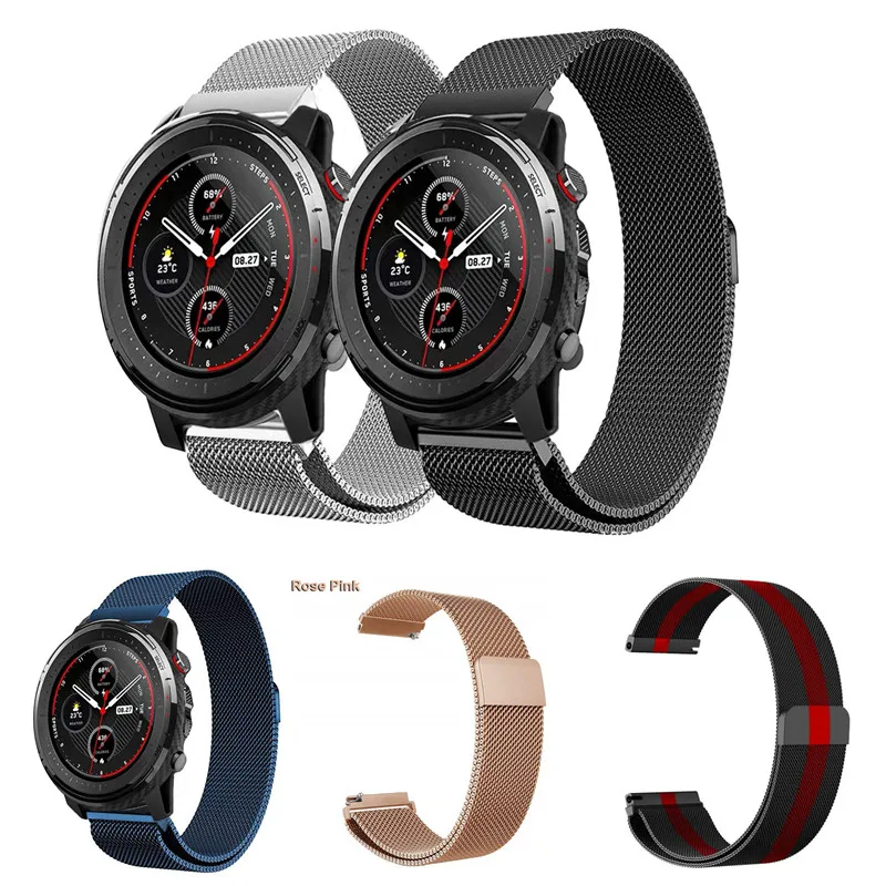 Миланская петля, ремешок из нержавеющей стали для часов Amazfit Stratos 3 2 GTR 47 мм, ремешок, браслет, сменный умный Браслет, ремешок для часов