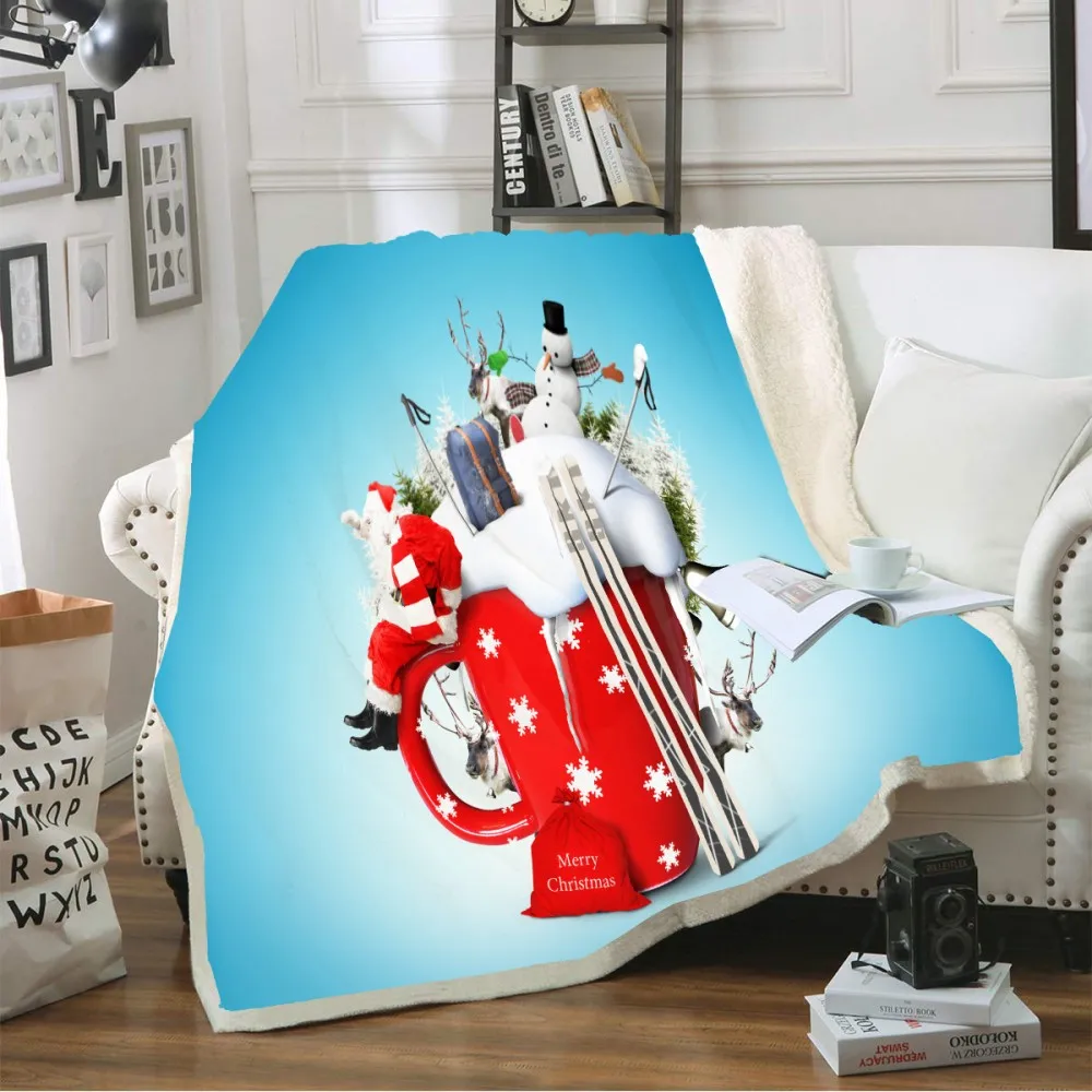 

Merry Christmas Throw Blanket Decoration for Home Christmas Tree Snowflake Sherpa Fleece Cozy Blanket Sofa Bed Blanket 150x200cm