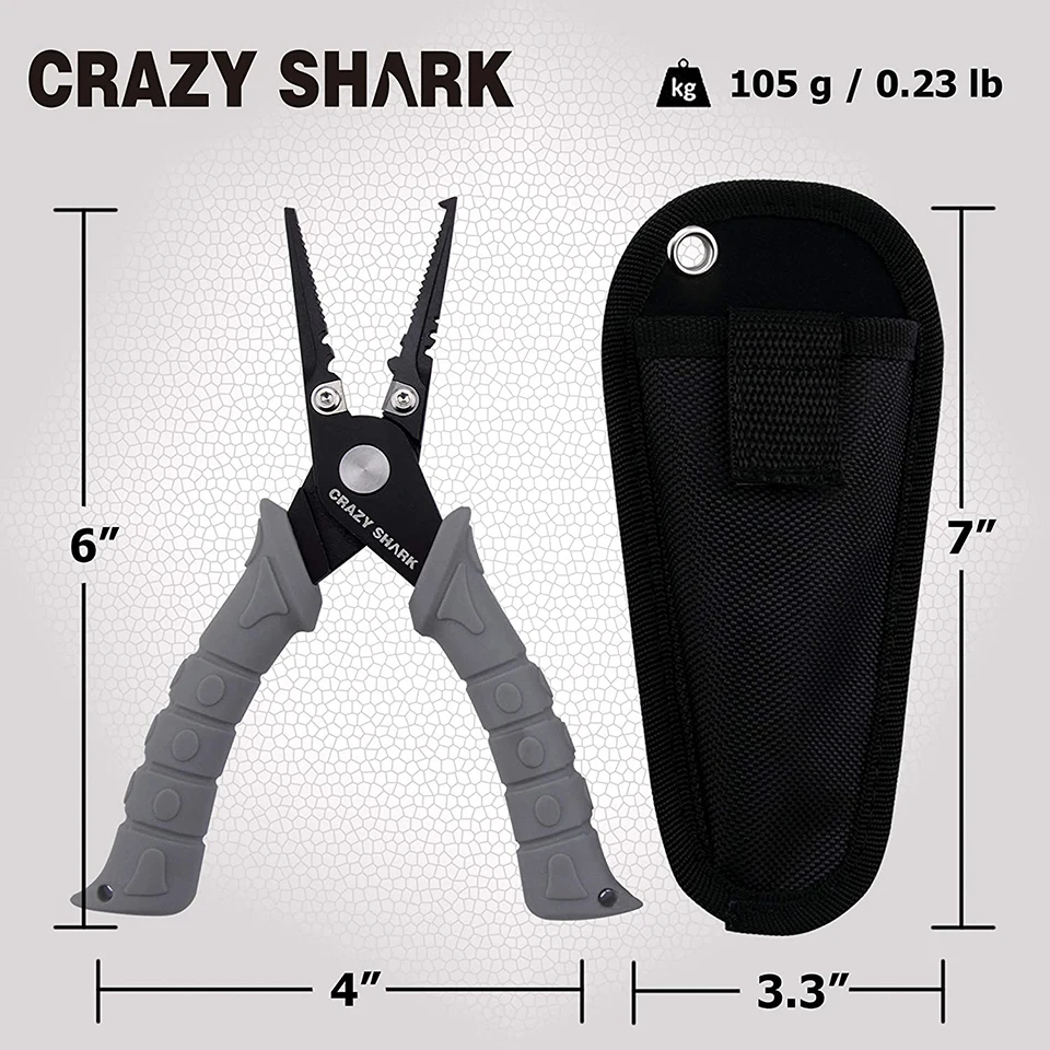 Crazy Shark Aluminum Fishing Grip Stainless Steel Fishing Pliers Set Split  Ring Hook Remover Cutter Line Fishing Gear Tools