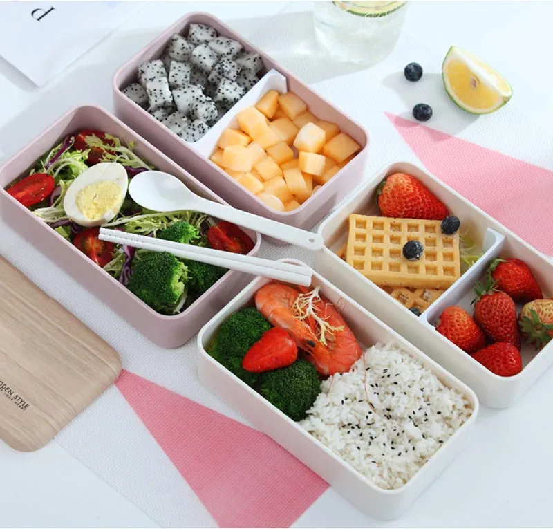 Микроволновый двухслойный Ланч-бокс 1200 мл деревянный салат Bento box BPA бесплатно портативный контейнер для работников студентов