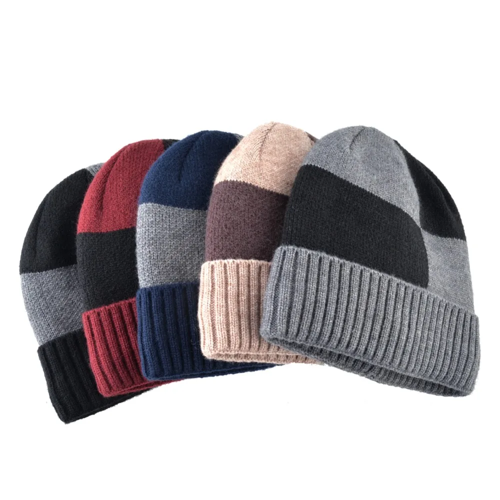Вязаные шапочки Skullies, мужские зимние вязаные клетчатые шапки, модные вязаные Цветные Лоскутные шапочки, мужские уличные теплые шапки с добавлением бархата