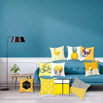 

Flax Different Patterns Yellow Pillow Car Sofa Waist Pad Cushion Cover Household Items Durable Anti-dirty Convenient