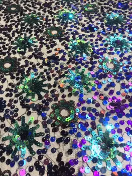 

embroidered tulle lace high quality L-104314 embroidered lace fabric with sequins nice looking