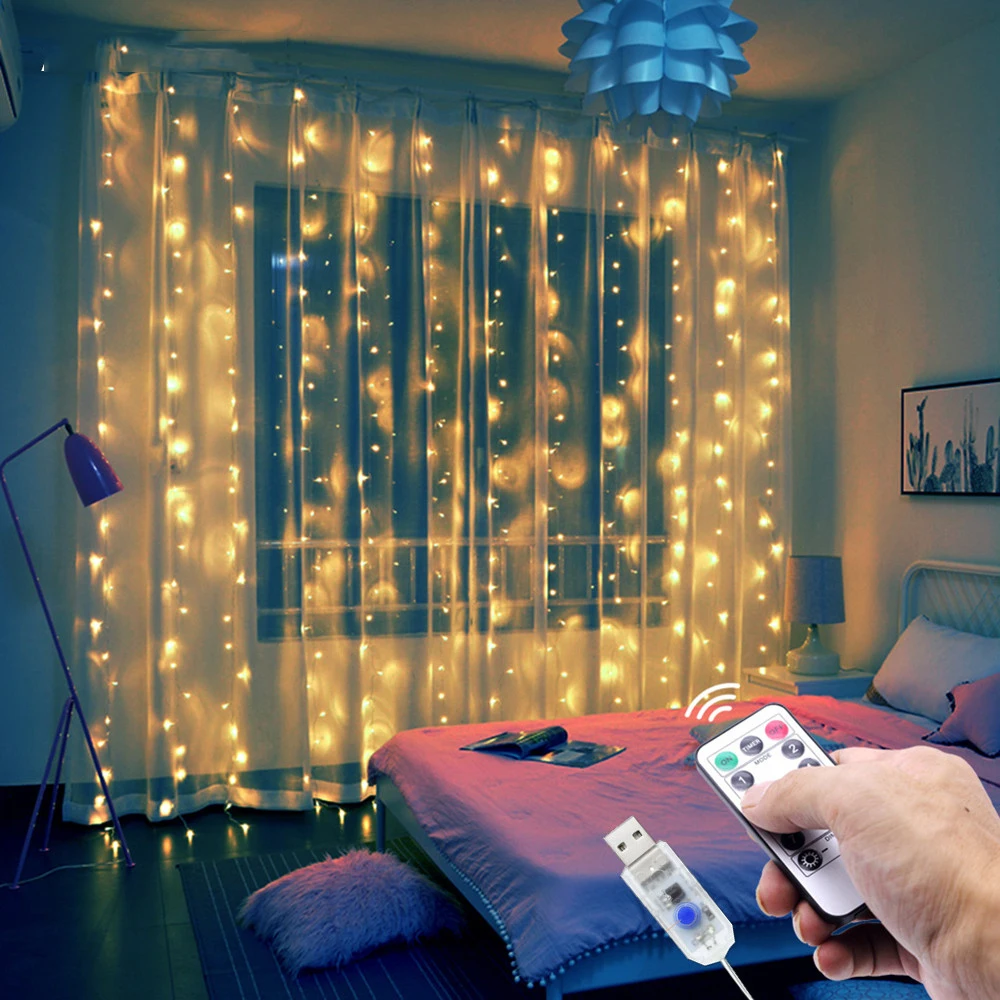 3M LED Fairy String Lights Curtain Garland USB Festoon Remote Christmas Decoration for Home New Year Lamp Holiday Decorative