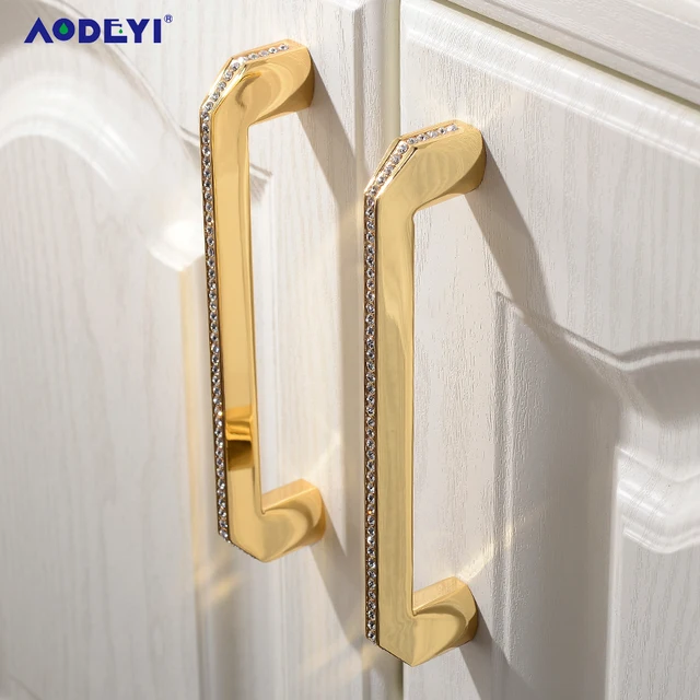 คริสตัลลิ้นชักจับดึงเพชรเงินไวน์ตู้เสื้อผ้าตกแต่งเฟอร์นิเจอร์ Dresser ตู้ครัวตู้ Knobs Gold Chrome 4