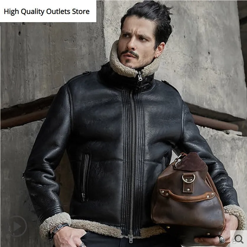 Men Sheepskin Shearling Jacket Mens Genuine Leather Jackets Thick Outerwear Motorcycle Fashion Short Winter Fur Coat | Мужская одежда