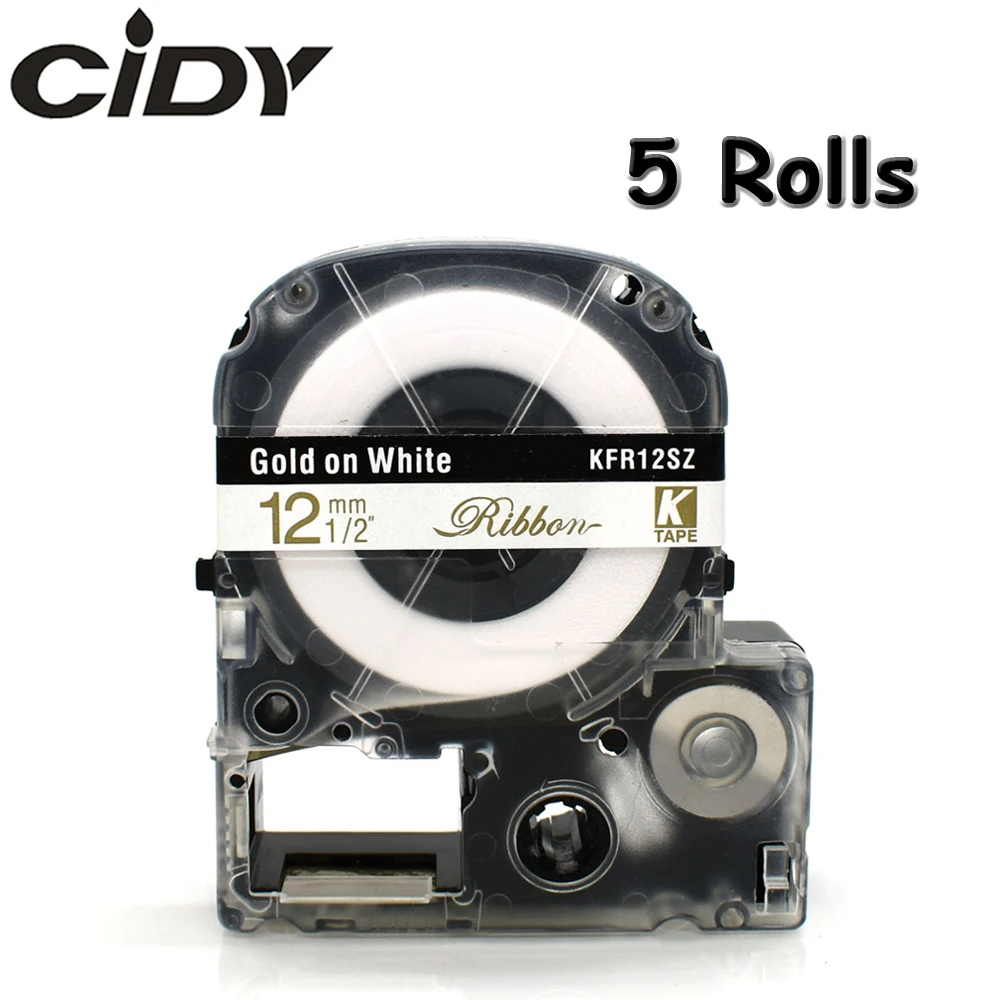 Атласная лента CIDY 5 шт. 12 мм * м золотая на белой этикетке SFR12SZ Рождественская