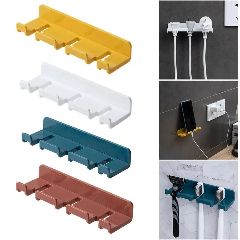 Punch-free Paste Style Toothbrush Rack 3 Hook Cell Phone Charging Holder Bracket Cradle Wall Storage Hanger Bathroom Tools | Дом и сад