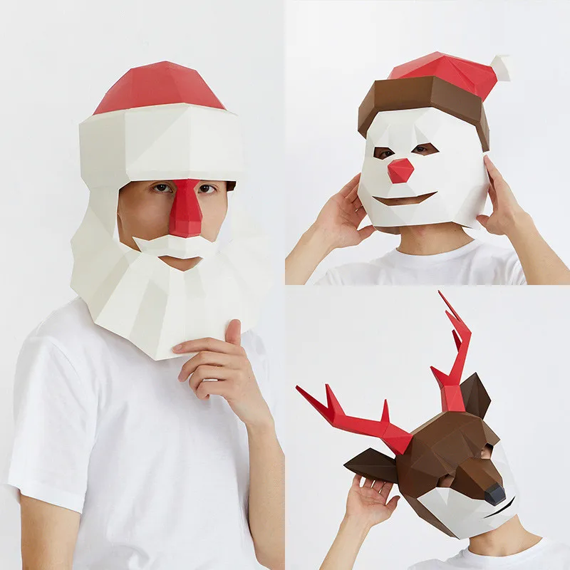 3D Бумажная Маска модели модный костюм Косплей DIY Бумага Ремесло Маска модели Хэллоуин выпускной вечер вечерние подарки Санта Клаус/Снеговик/Лось